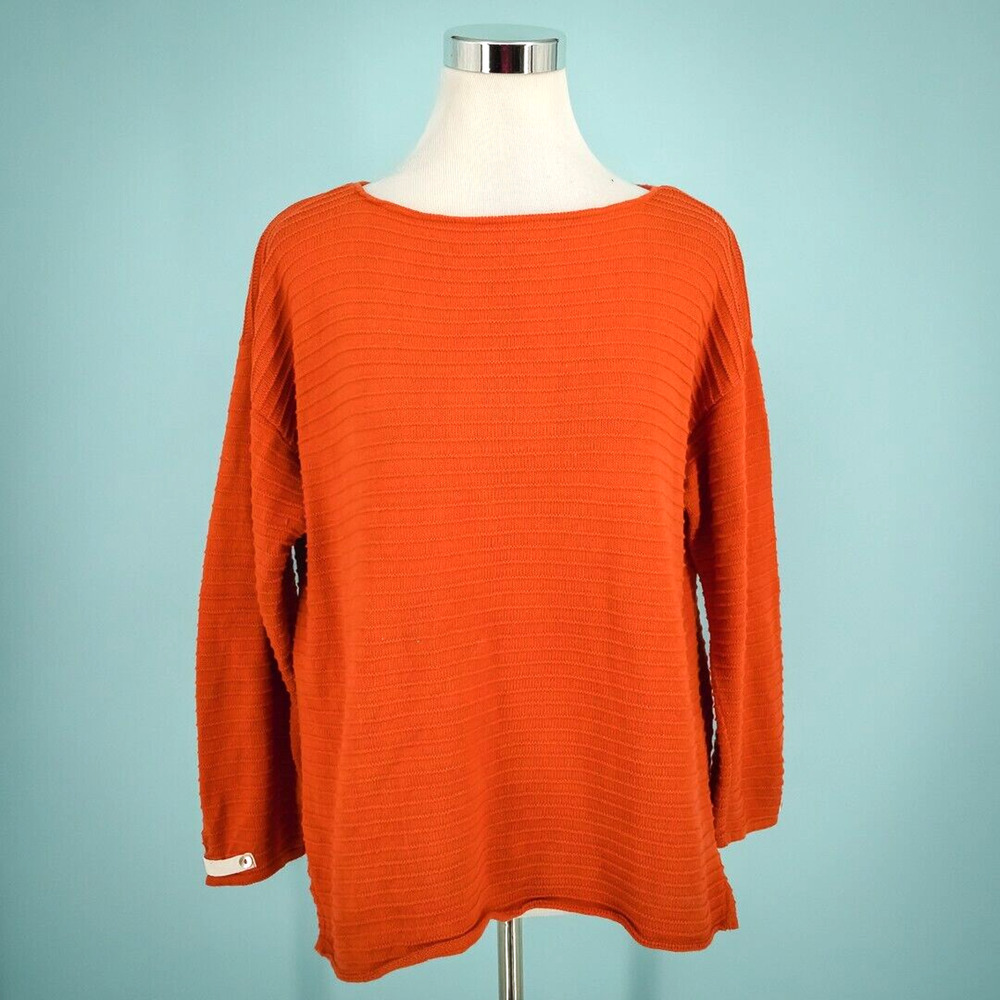 Margaret Winters Size Medium M Orange Textured Boxy Artsy Cotton Knit Sweater